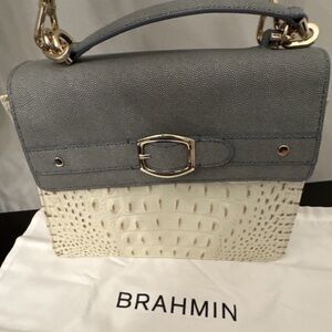 Brahmin Two-Tone Croc-Embossed Satchel in Gray and Cream NWOT